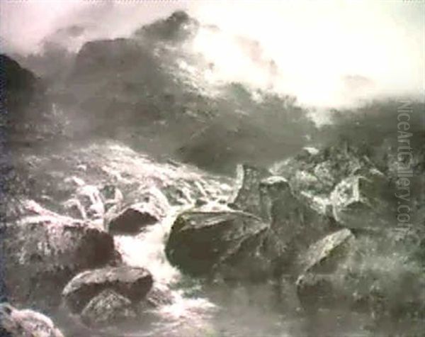 A Mountain Torrent Oil Painting by Louis Bosworth Hurt