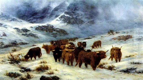 Through The Glen: The Mantle Of Winter (glencoe, Argyle) Oil Painting by Louis Bosworth Hurt