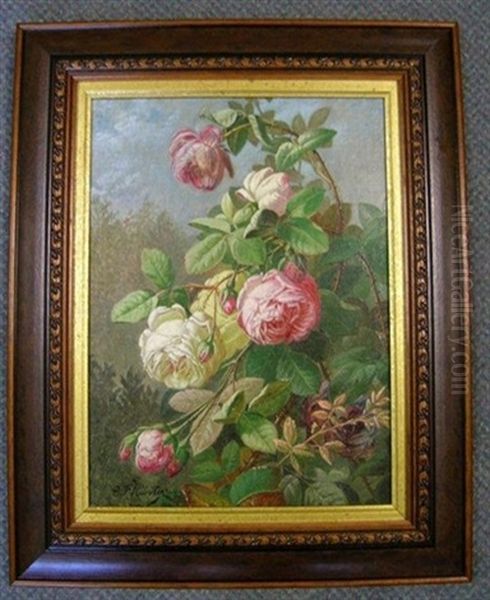 Still Life Of Roses Oil Painting by Charles Frederick Hurten