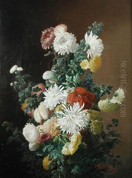 Still Life Of Chrysanthemums Oil Painting by Charles Frederick Hurten