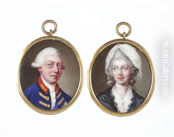 A Pair Of Miniatures Portraying George Iii (1738-1820), King Of Great Britain And Ireland (1760-1801), Later King Of The United Kingdom (1801-1820) And Charlotte Of Mecklenburg-strelitz (1744-1818), Queen Of Great Britain And Ireland (1761-1801)(pair) Oil Painting by Johann Heinrich von Hurter