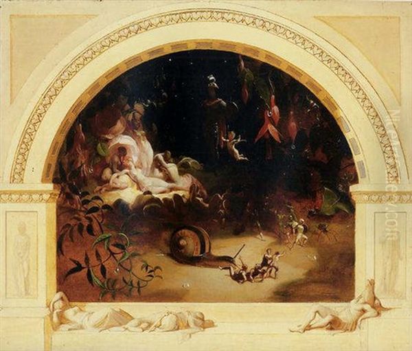 Titania Asleep Oil Painting by Robert (Huskisson) Huskinson