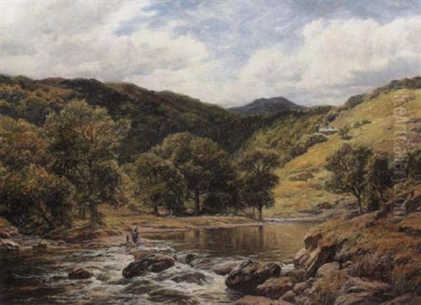 Beneath The Shelter Of Encircling Hills Oil Painting by Thomas R. Huson