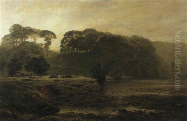 A River Landscape Oil Painting by Thomas R. Huson