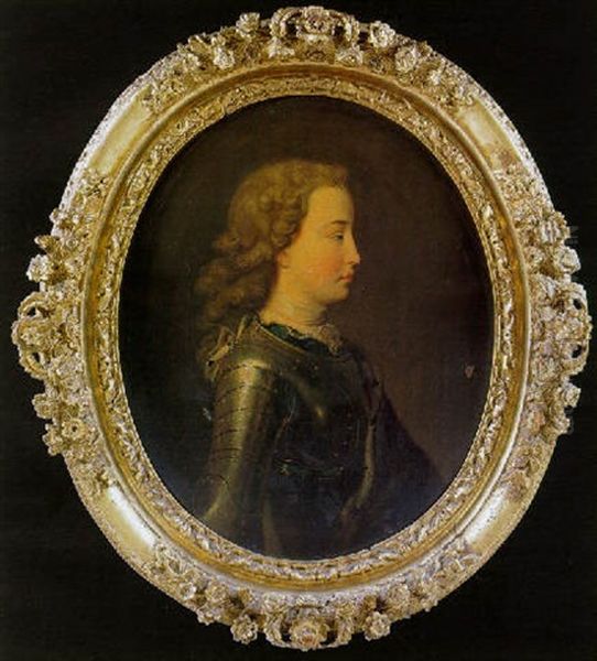 Portrait Of A Gentleman (prince Charles Edward Stuart?) In Armour And Ermine Trimmed Cape Oil Painting by Giles Hussey