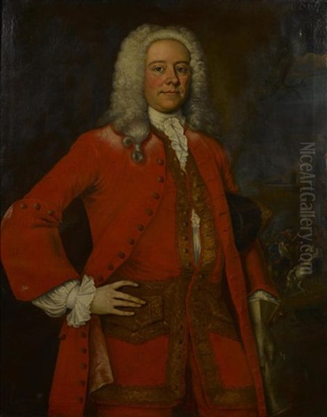 A Portrait Of An Officer, Three-quarter Length, Traditionally Identified As Captain Jeffrey Prendergast Oil Painting by Philip Hussey