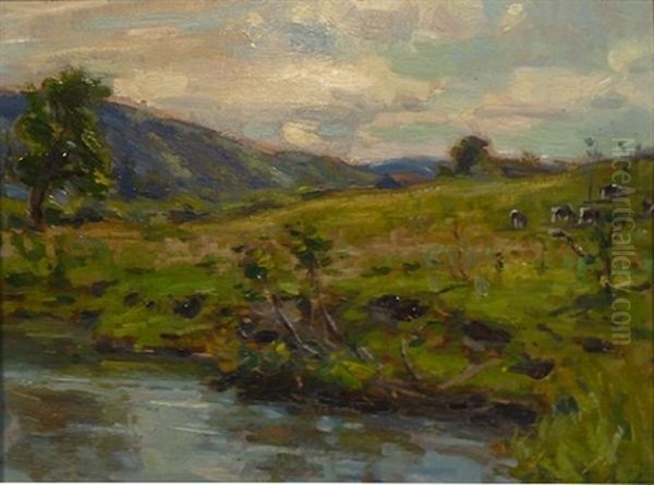 Cows In A Landscape Oil Painting by Frank Townsend Hutchens