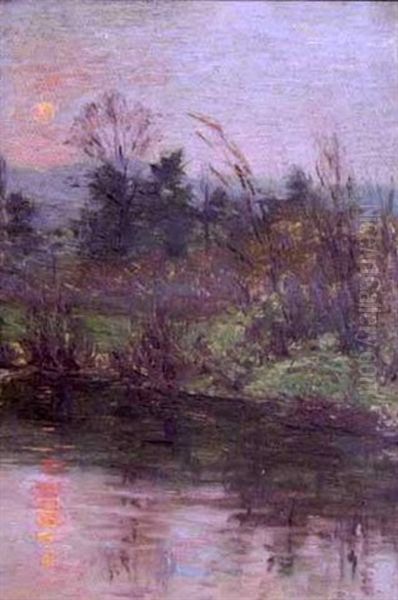 Lake Landscape At Sunset Oil Painting by Frank Townsend Hutchens