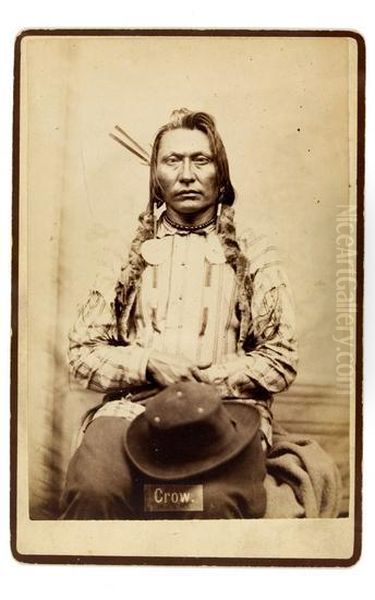 Cabinet Card Portrait Photograph Of An Indian Identified As Crow Oil Painting by David F. Barry