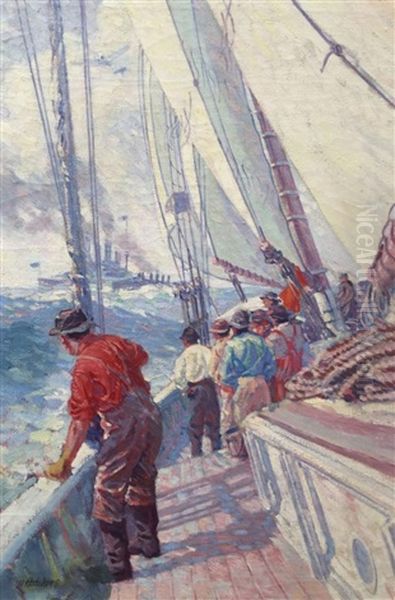 Passing Ships Oil Painting by Arthur T. Hutchins