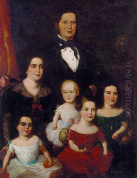 Portrait Of A Family In An Interior Oil Painting by William Henry Florio Hutchinson