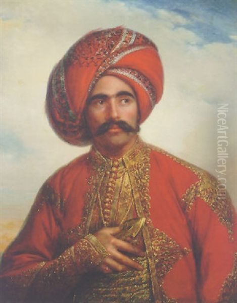 Portrait Of A Gentleman In Anglo-indian Costume Oil Painting by William Henry Florio Hutchinson