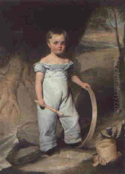 Portrait Of A Young Boy, Full-length, Holding A Hoop In A Landscape Oil Painting by William Henry Florio Hutchinson