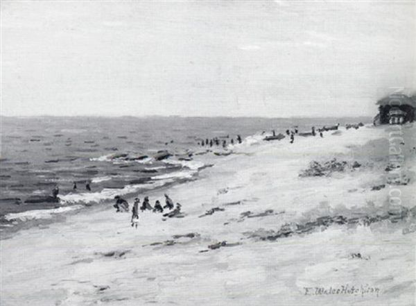 Coastal View With Figures On The Beach Oil Painting by Ellen Wales Hutchison