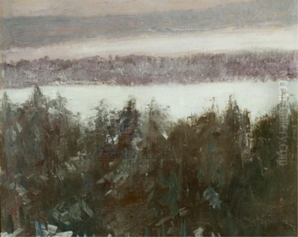 Snow Laden Evergreens by Frederick William Hutchison