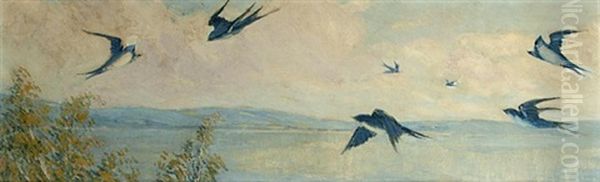 Swallows In Flight by Frederick William Hutchison