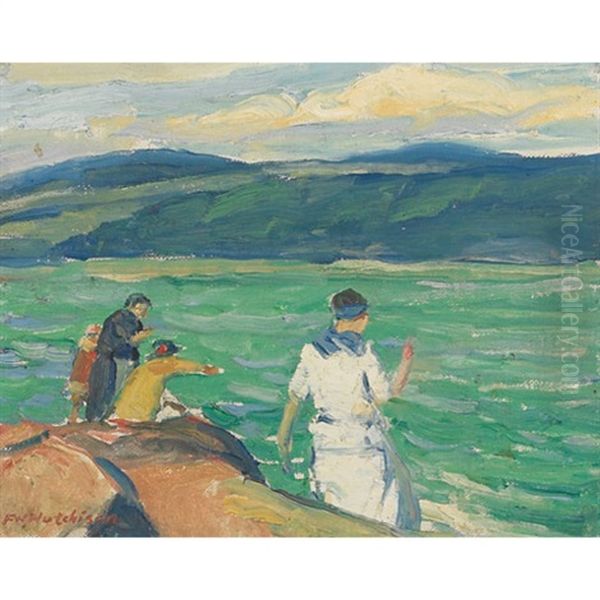 Fishing At Baie St. Paul Oil Painting by Frederick William Hutchison