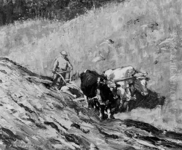 Hillside, Oxen Oil Painting by Frederick William Hutchison