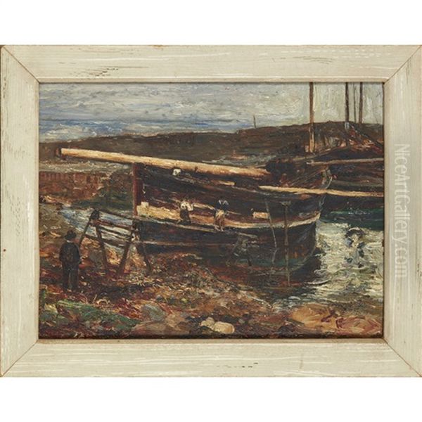 Boat In St. Monan's Harbour Oil Painting by Robert Gemmell Hutchison