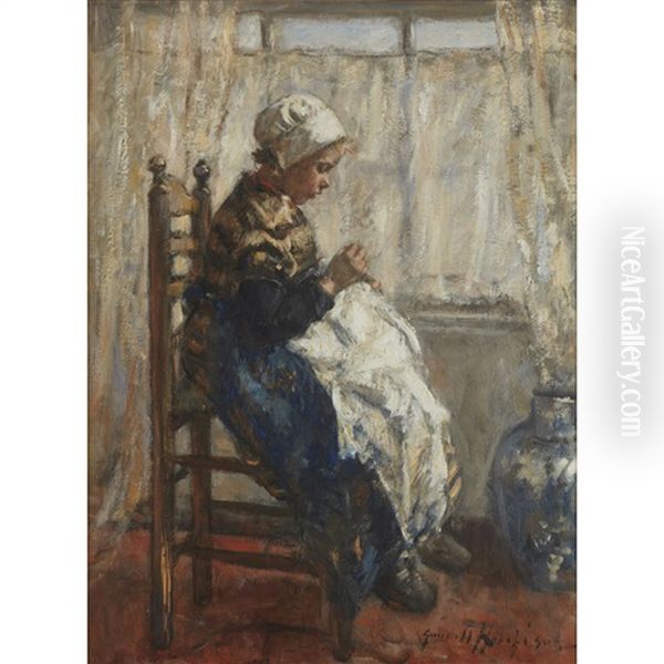 Sewing By The Window Oil Painting by Robert Gemmell Hutchison