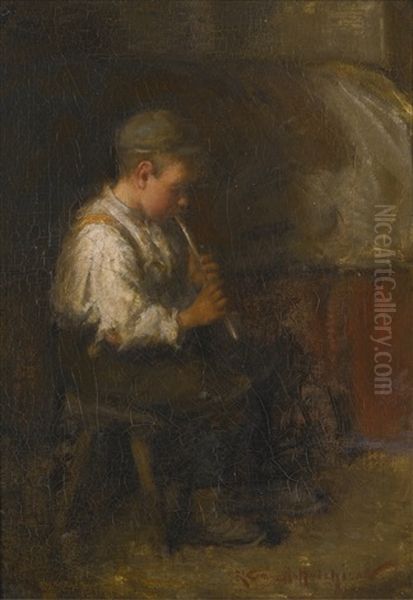 The Penny Whistle Oil Painting by Robert Gemmell Hutchison