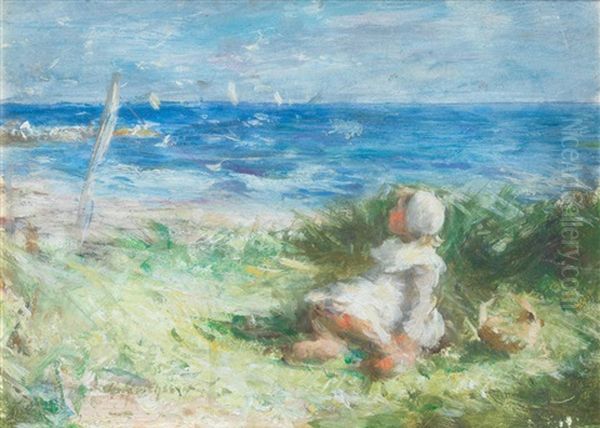 White Sails And Sea Gulls Oil Painting by Robert Gemmell Hutchison