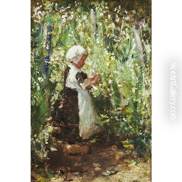 A Girl In A Garden Oil Painting by Robert Gemmell Hutchison