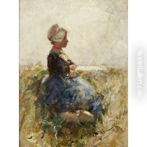 A Volendam Fishergirl Oil Painting by Robert Gemmell Hutchison