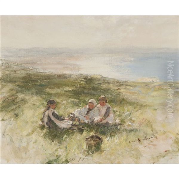 Picnic In The Dunes, Lossiemouth Oil Painting by Robert Gemmell Hutchison