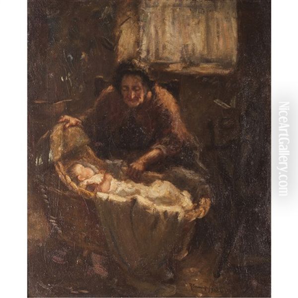 Tending Baby Oil Painting by Robert Gemmell Hutchison