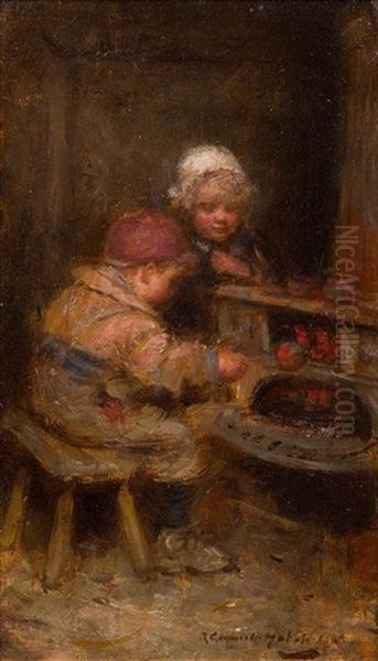 Tending The Stove Oil Painting by Robert Gemmell Hutchison