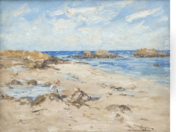 Building Sand Castles Oil Painting by Robert Gemmell Hutchison