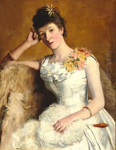 Portrait Of A Young Lady In An Evening Dress Oil Painting by Robert Gemmell Hutchison