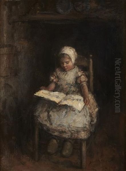 Learning To Read Oil Painting by Robert Gemmell Hutchison