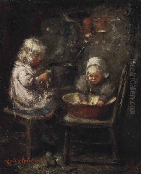 Helping In The Kitchen Oil Painting by Robert Gemmell Hutchison