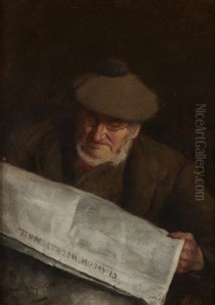 Reading The Glasgow Weekly News Oil Painting by Robert Gemmell Hutchison