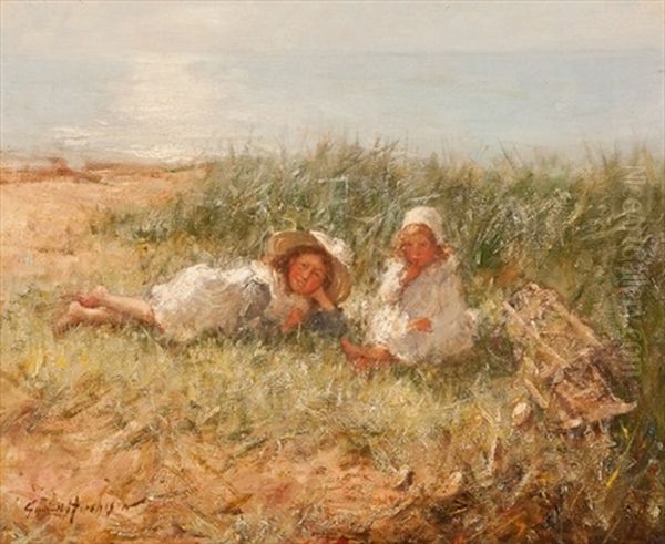 Girls On The Shore Oil Painting by Robert Gemmell Hutchison