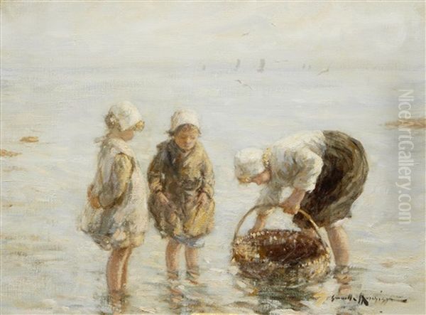 Mussell Gathering Oil Painting by Robert Gemmell Hutchison