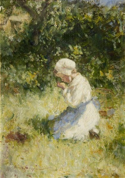 Girl Holding A Canary Oil Painting by Robert Gemmell Hutchison