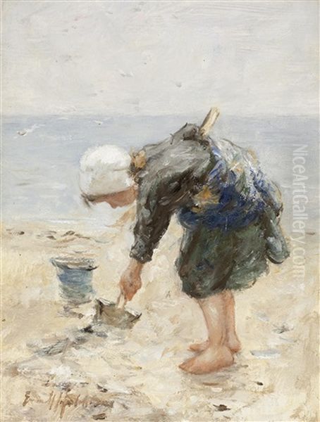 Digging Bait Oil Painting by Robert Gemmell Hutchison