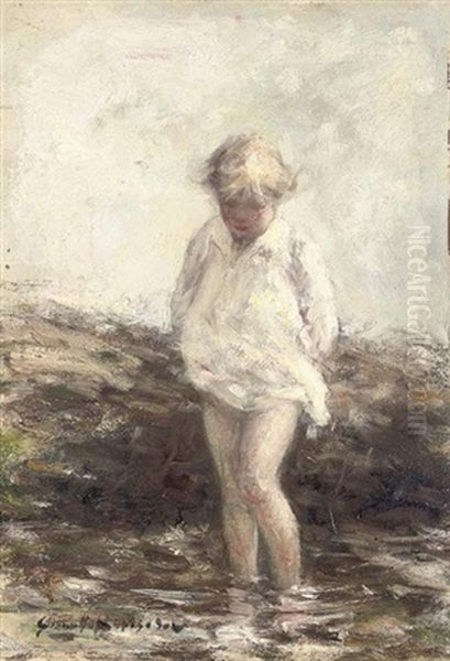 A Young Girl Paddling Oil Painting by Robert Gemmell Hutchison