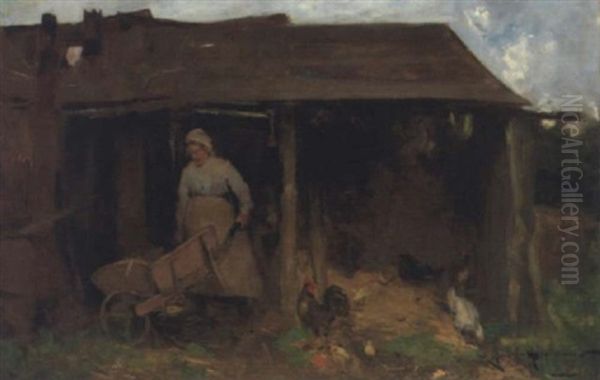 The Farmyard Oil Painting by Robert Gemmell Hutchison