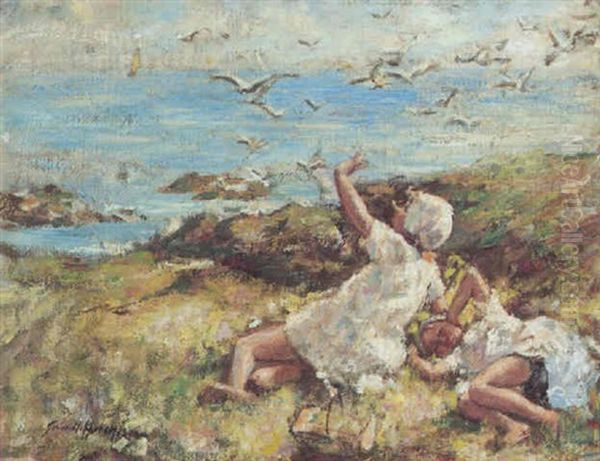 Seagulls And Sunshine Oil Painting by Robert Gemmell Hutchison