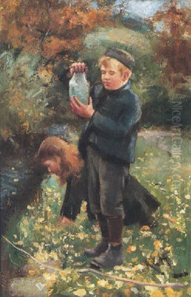 Fishing For Tadpoles Oil Painting by Robert Gemmell Hutchison