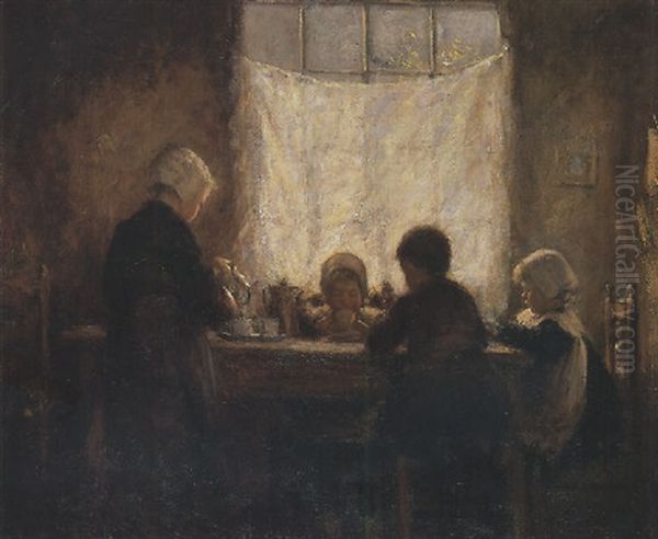 Dutch Interior With Mother And Children Oil Painting by Robert Gemmell Hutchison