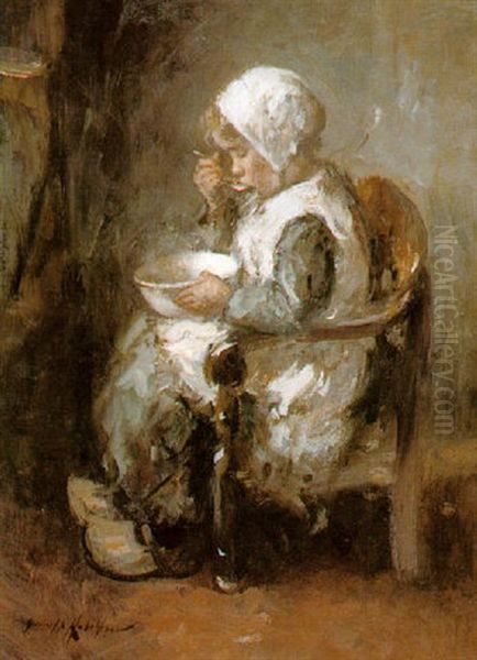 A Warming Meal Oil Painting by Robert Gemmell Hutchison