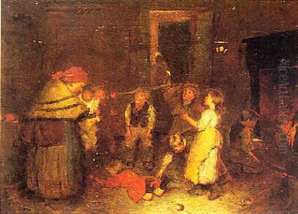 Bobbing For Apples - Halloween Oil Painting by Robert Gemmell Hutchison