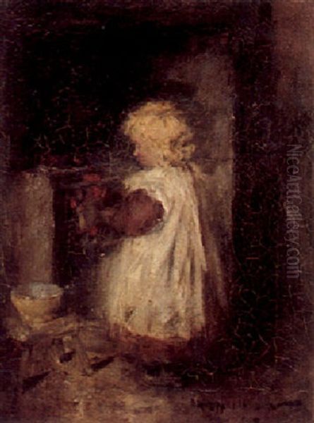 Making Toast Oil Painting by Robert Gemmell Hutchison