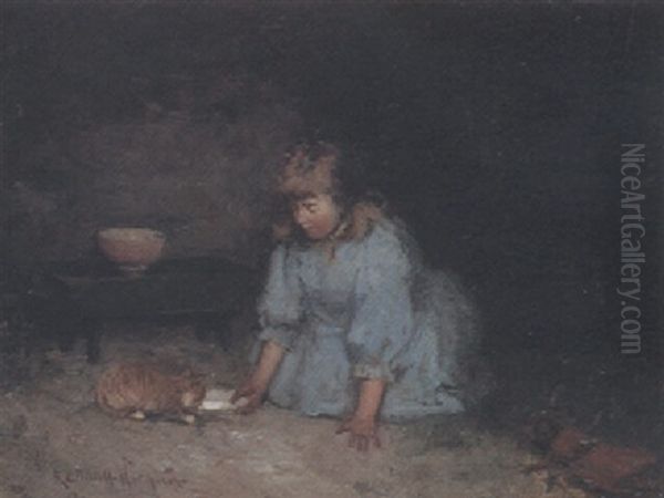 The Stray Kitten Oil Painting by Robert Gemmell Hutchison