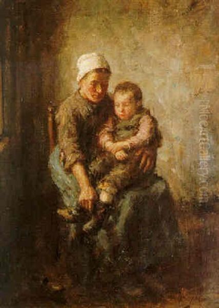 A Cuddle Oil Painting by Robert Gemmell Hutchison